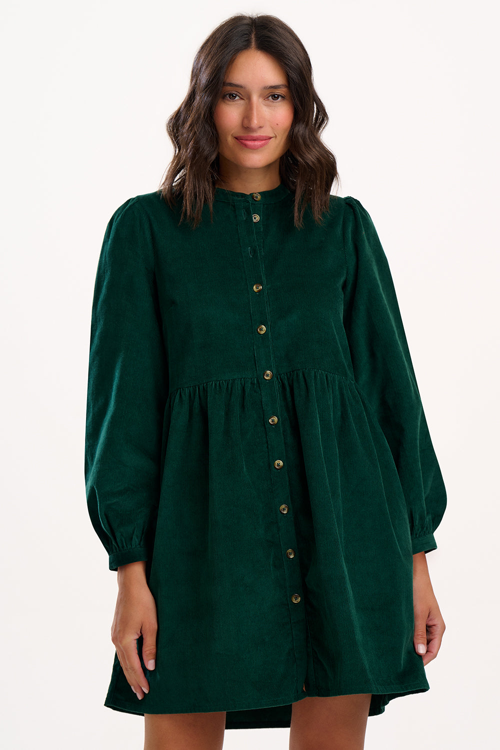 Brandy Mini Smock Dress - Green Cord