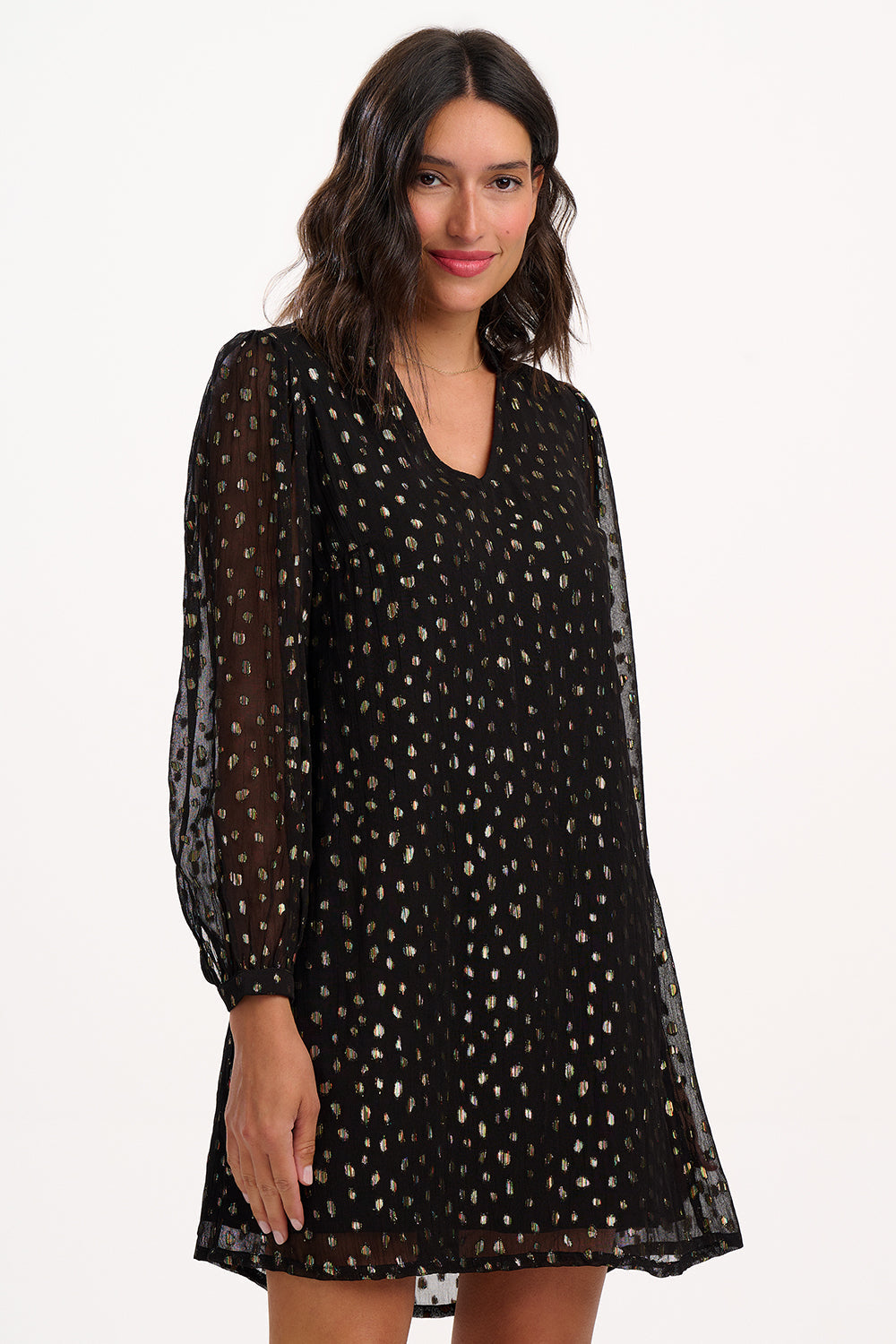 Chantelle Mini Dress - Black, Metallic Spot