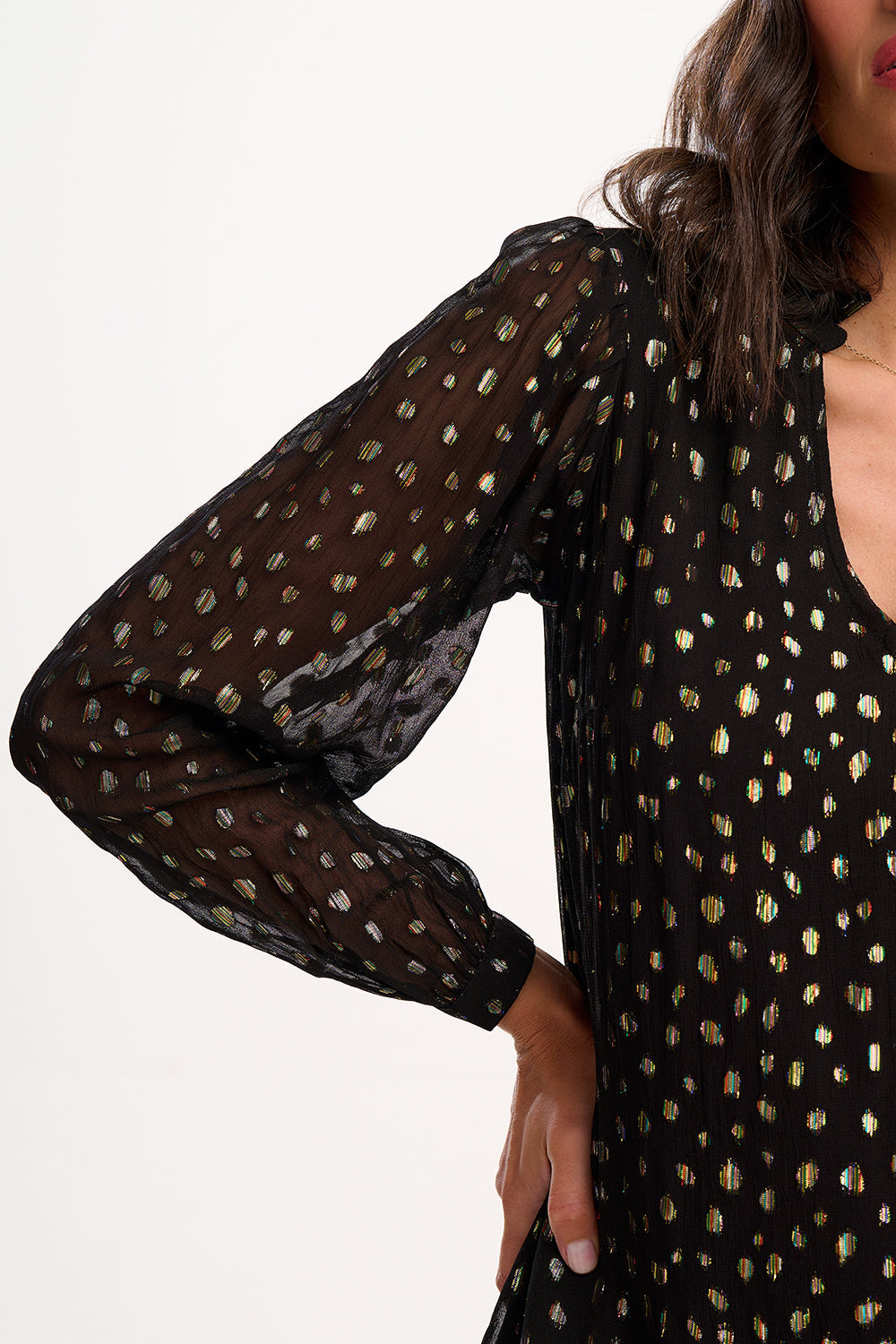 Chantelle Mini Dress - Black, Metallic Spot