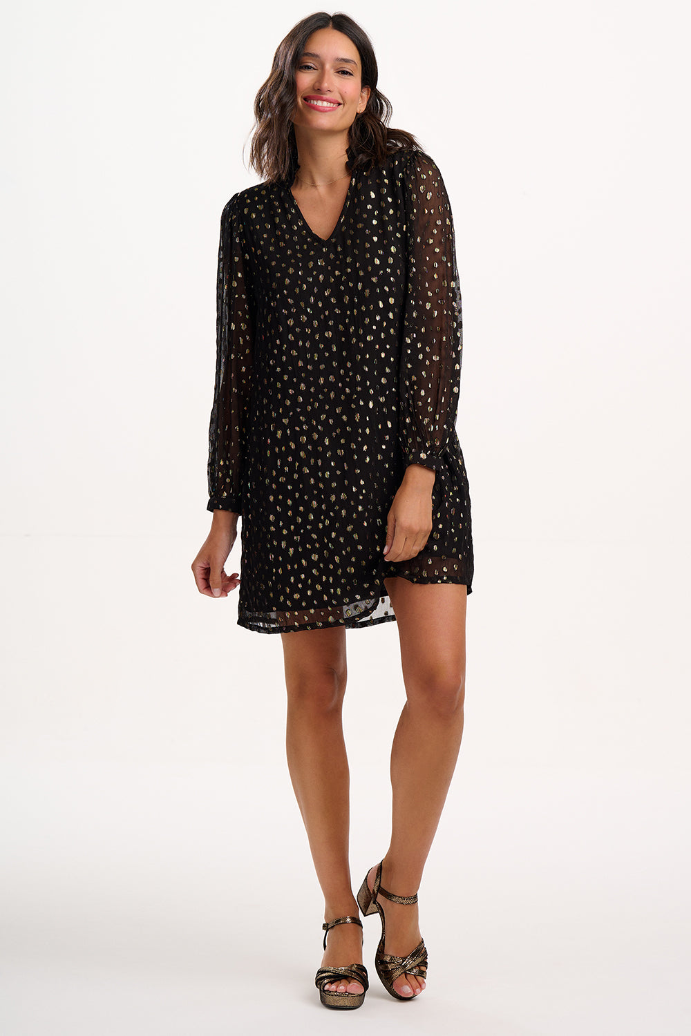 Chantelle Mini Dress - Black, Metallic Spot