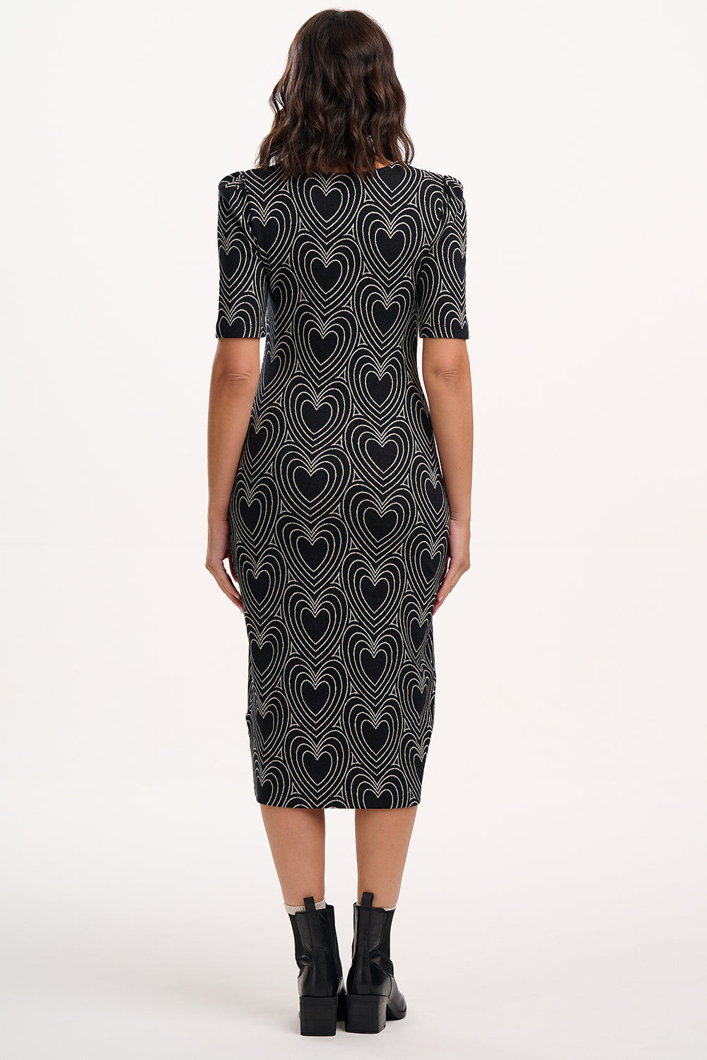 Hatsy Jersey Jacquard Midi Dress - Black/Off White, Heart Explosion
