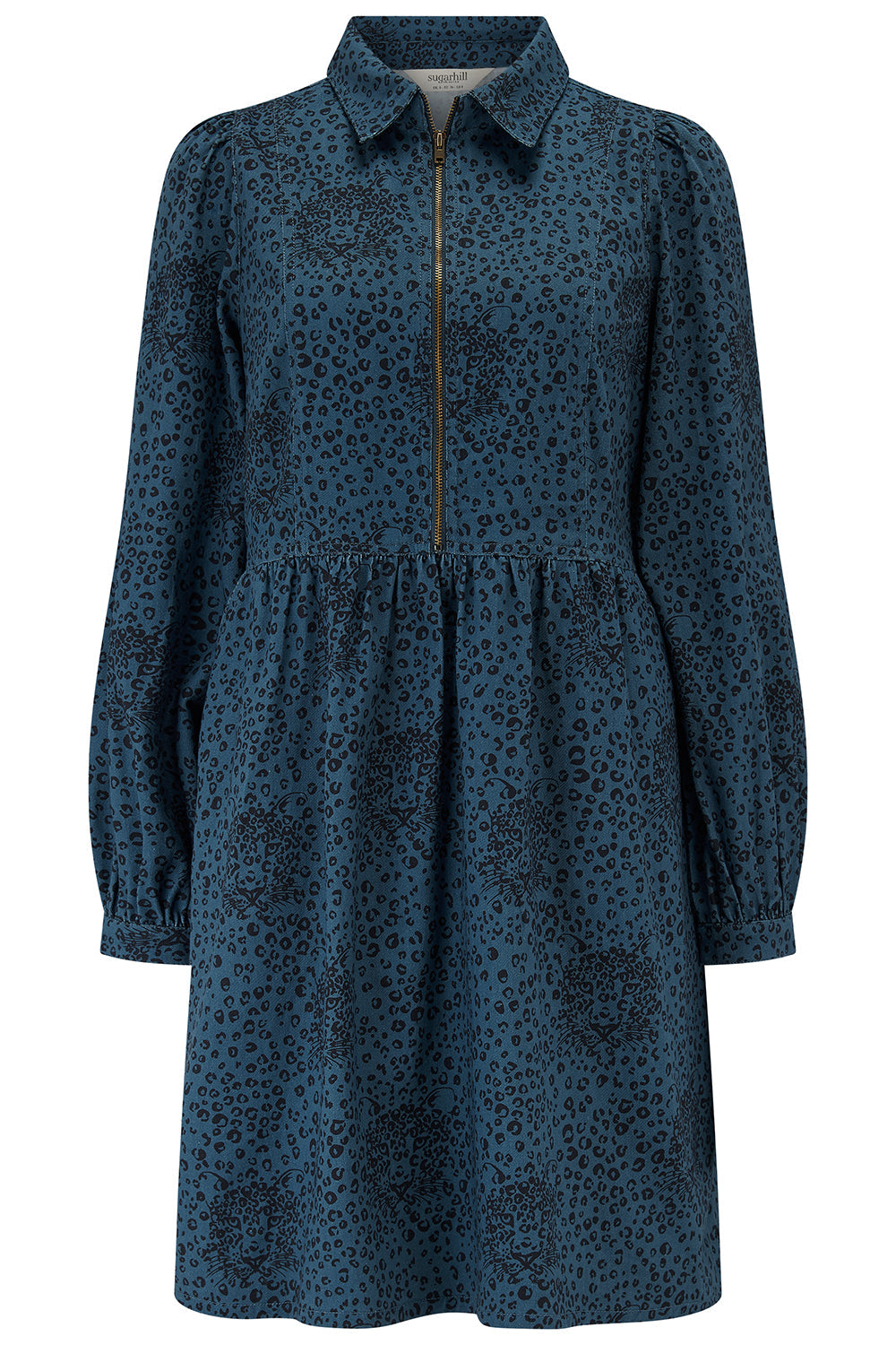 Karen Mini Smock Dress - Petrol Navy, Hidden Leopard