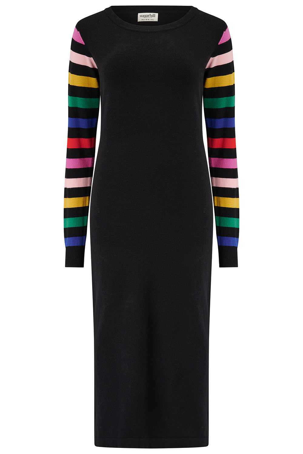 Liselle Knit Midi Dress - Black, Rainbow Sleeves