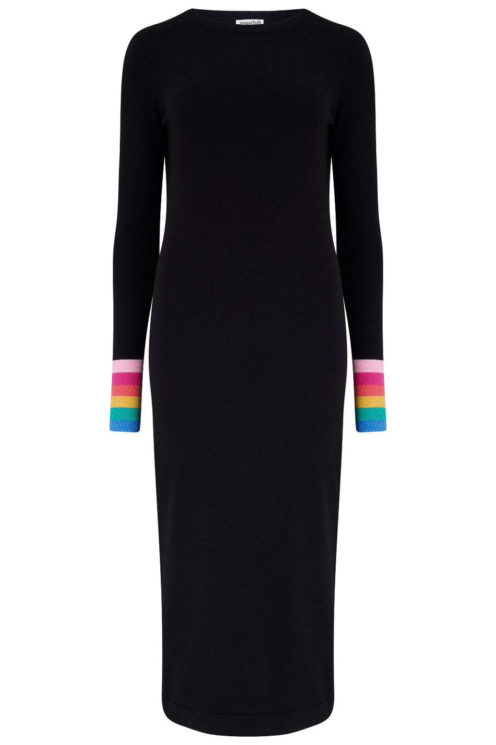 Liselle Midi Knit Dress - Black, Rainbow Stripe Cuffs