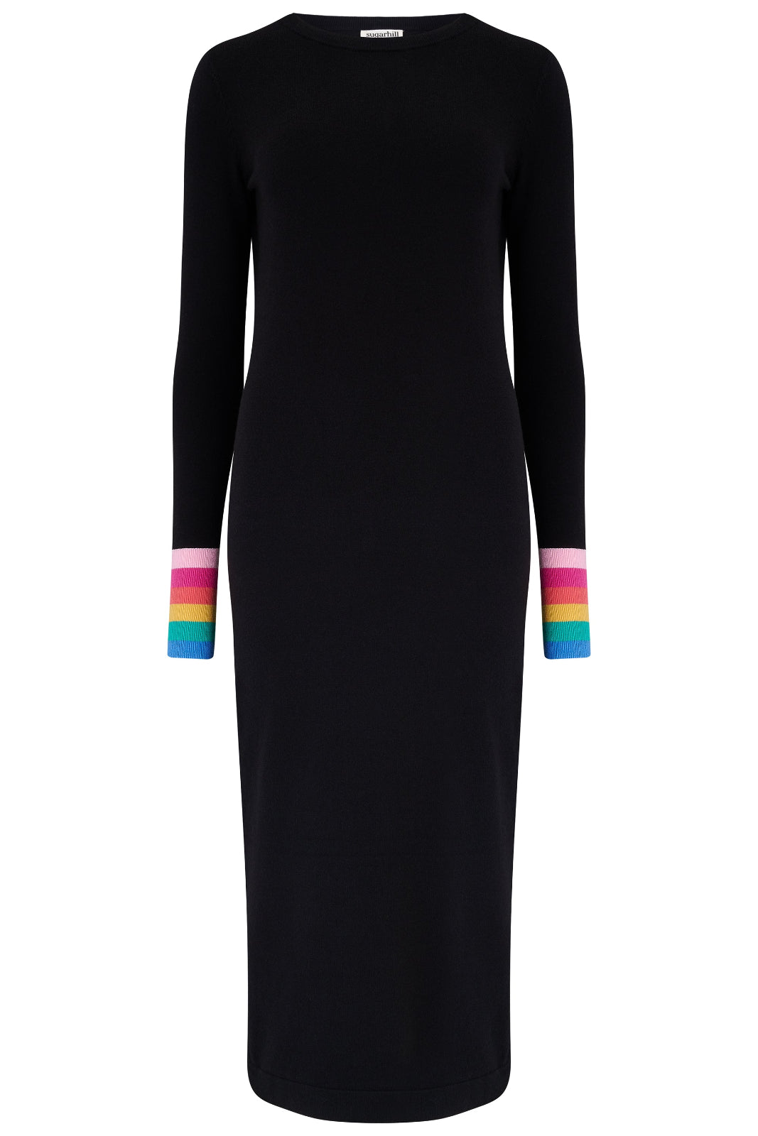 Liselle Midi Knit Dress - Black, Rainbow Stripe Cuffs