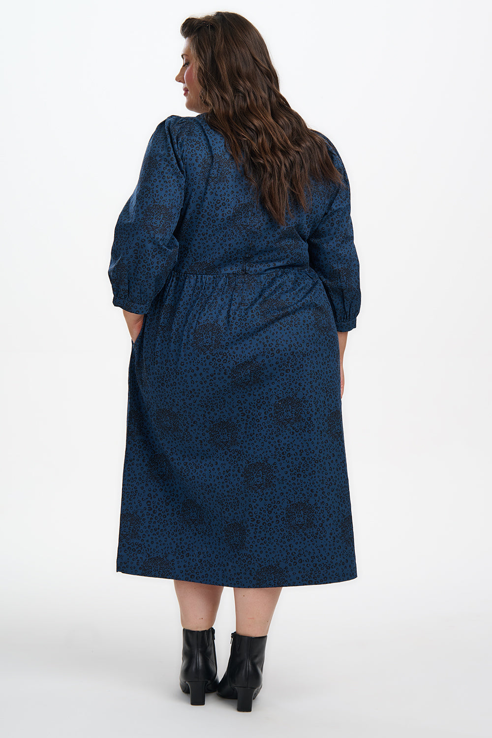 Maria Midi Smock Dress - Petrol Navy, Hidden Leopard