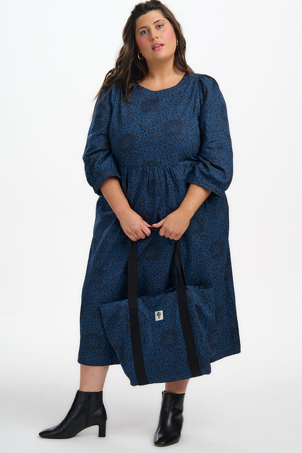 Maria Midi Smock Dress - Petrol Navy, Hidden Leopard