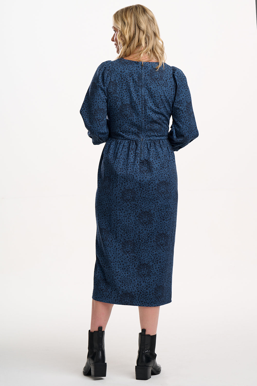 Maria Midi Smock Dress - Petrol Navy, Hidden Leopard