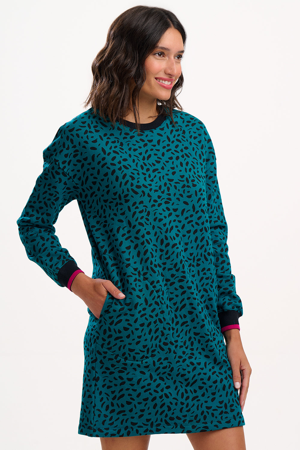 Marta Sweatshirt Dress - Green, Painterly Animal