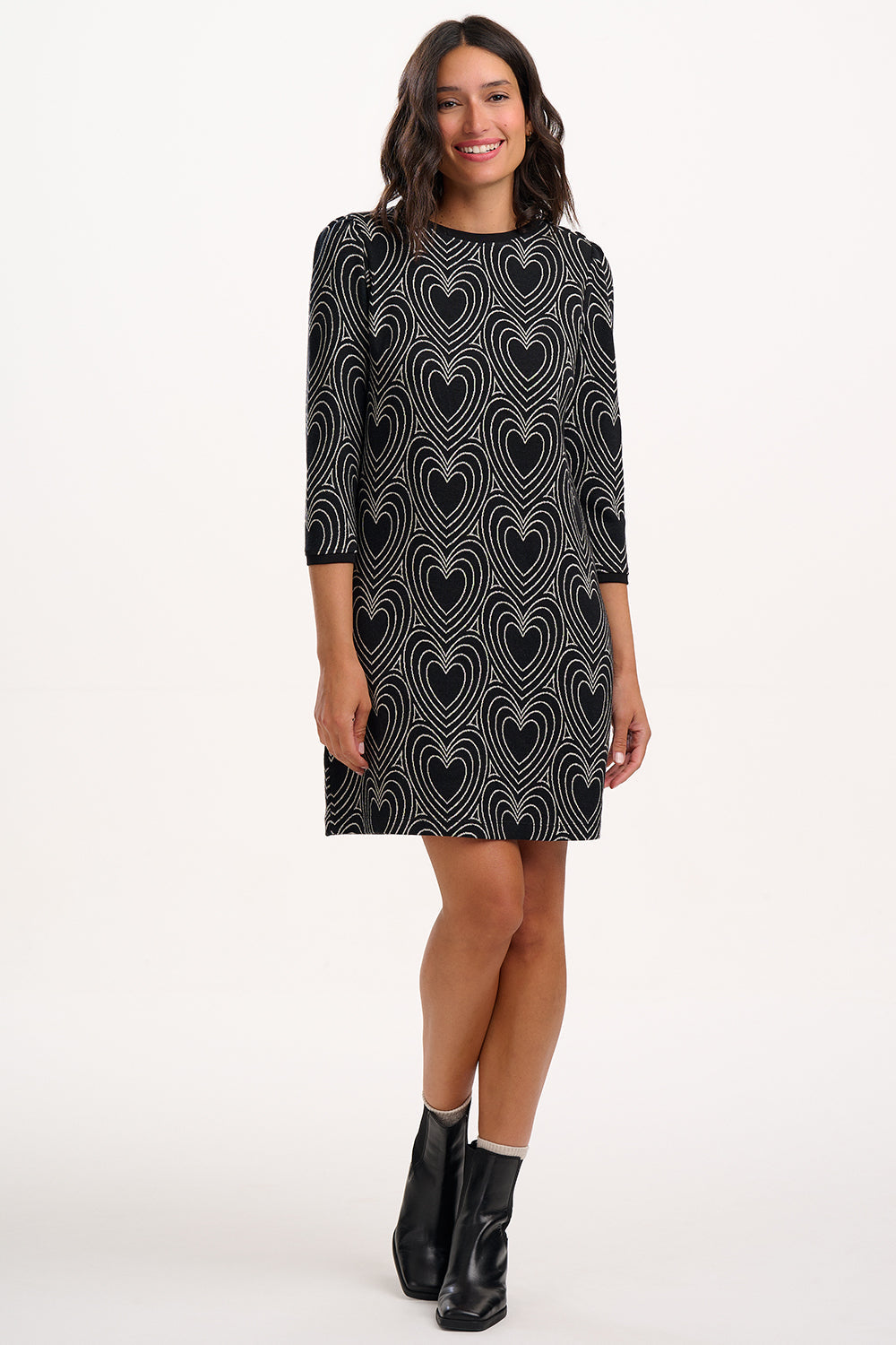 Tamara Jersey Jacquard Mini Dress - Black/Off White, Heart Explosion