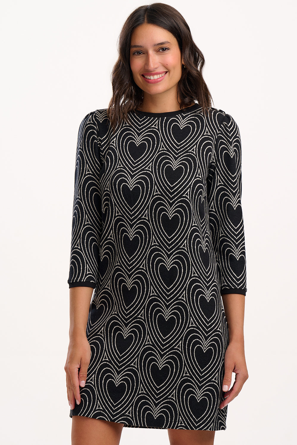 Tamara Jersey Jacquard Mini Dress - Black/Off White, Heart Explosion